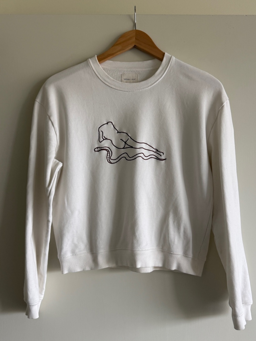 Paloma Wool White Crewneck Sweatshirt with Brown Nude and Snake Line Figure